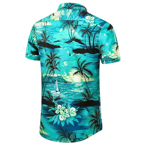 EUOW Camisa masculina havaiana manga curta estampada abotoada verão praia camisas sociais, Multicolo