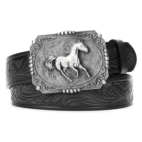 BELTROAD Western Leather Buckle Belt for Men Women Cowboy Cowgirl Leather Belts for Jeans Western Belts Men Country Western Party Christmas Gifts