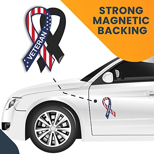 Image of Magnet Me Up American Flag Veteran Ribbon Magnet Decal, 3.5x7 Inches, Heavy Duty Automotive Magnet for Car Truck SUV | Heavy duty magnetic decal for car, truck, SUV, mailbox or any magnetic surface, patriotic gift