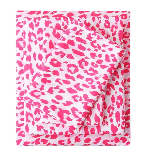 Image of Mooreeke Leopard Cheetah Printed Twin Bed Sheets, Soft Microfiber Bedding Sheets & Pillowcases, Deep Pocket Non-Slip Fitted Twin Sheet, Pink Animal Pattern Bedsheets