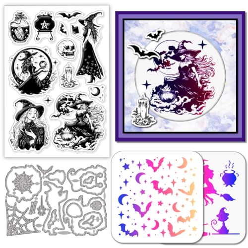 Ya en mundofriki.es: GLOBLELAND Magic Adivination Witch - Sello de silicona transparente con diseño de calavera, velas de metal, troquelado, capas, luna, cristal, pintura, manualidades, manualidades, manualidades