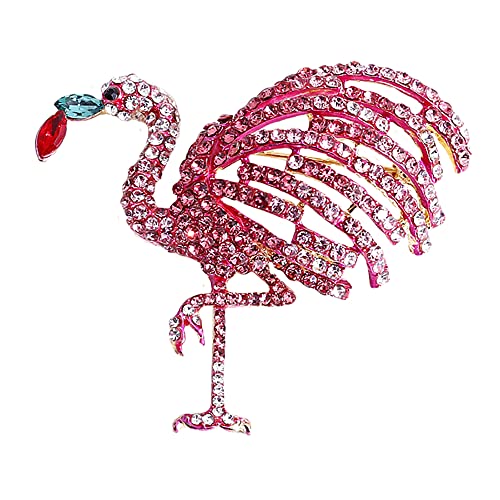 Image of Elegant Pink Flamingo Bird Rhinestone Brooch Pin for Women Girls Fashion Exaggerated Animal Lapel Pins Dress Accessories Birthday Christmas Party Dainty Jewelry