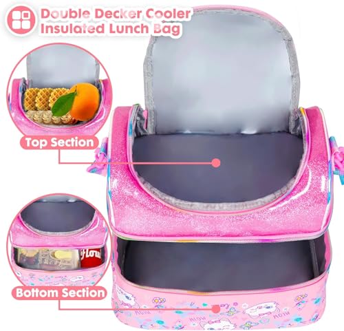 Image of Kids Double Decker Cooler Insulated Lunch Bag Large Tote for Boys, Girls, Men, Women, with Adjustable Strap (ARN Kitty)