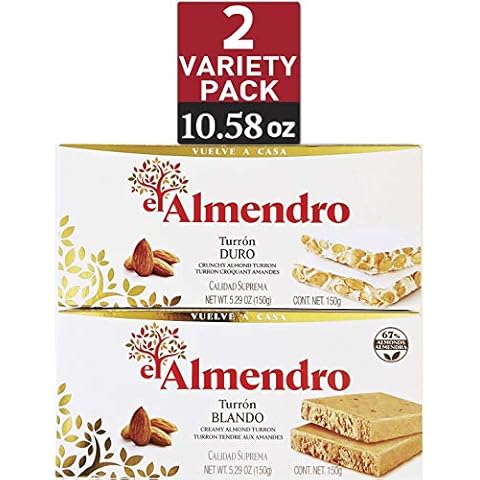 El Almendro Turron 2 Pack Variety- Turron de Alicante Crunchy Almond Duro 5.29 oz and Creamy Almond Turron Blando 5.29 oz, Gift Pack Candy from Spain Cover