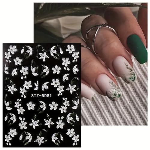 Aztsyt 187 3 Pcs 5D Flower Nail Stickers For Nail Art Transparent White Flower Nail Art Decal Stickers thumb #3