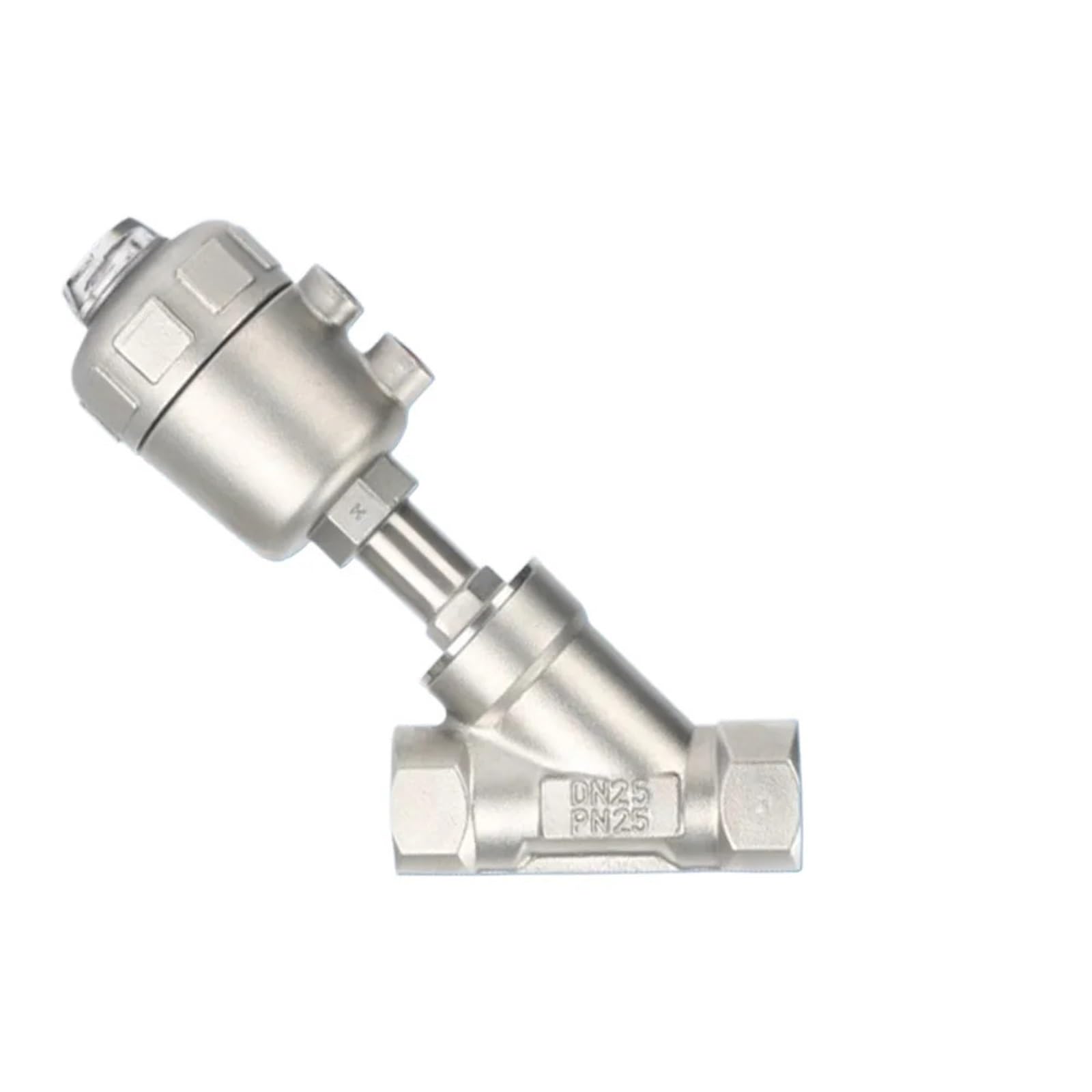 Vanne à siège incliné pneumatique DN32 en acier inoxydable 304 BSPT Type-B