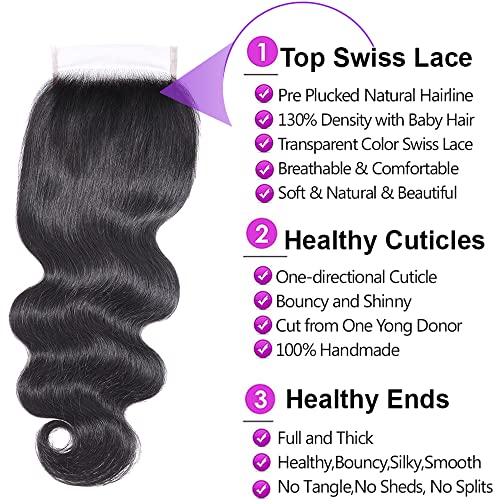 Udesire BODYBUNDLE121416+10 Human Hair Bundles With Hd Closure Brazilian Virgin Hair Body Wave 100% Unprocessed Brazilian Body Wave Virgin Hair Bundles With 4X4 Lace Closure Brazilian Human Hair Extensions thumb #3