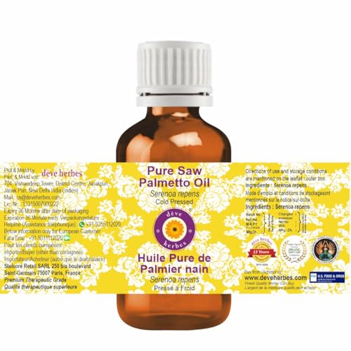 Image of Deve Herbes Pure Saw palmetto Oil (Serenoa repens) | Cold Pressed | Natural | Undiluted | For Diluting Essential Oils | For Skin & Massage | Men & Women | 10ml