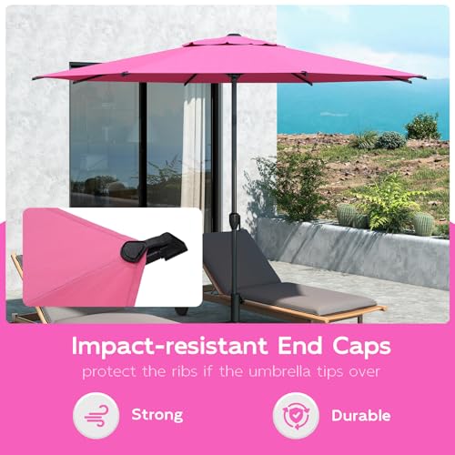 Image of Abba Patio 9FT Lyon Outdoor Patio Umbrella Outdoor Table Umbrella with Crank Market Umbrella 8 Sturdy Ribs UV Protection Waterproof and Push Button Tilt for Garden Deck Backyard Pool,Pink