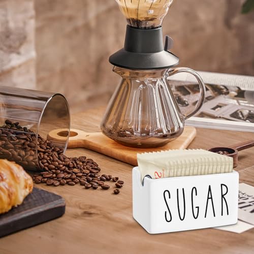 White Ceramic Sugar Packet Holder for Coffee Bar, Sugar Packets Caddy, Sugar Packet Container Sugar Packets Dispenser Sugar Packet Organizer for Table, Office, Hotel, Restaurant