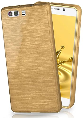 moex Cover in Silicone Compatibile con Huawei P9 | Effetto Alluminio Spazzolato, Oro