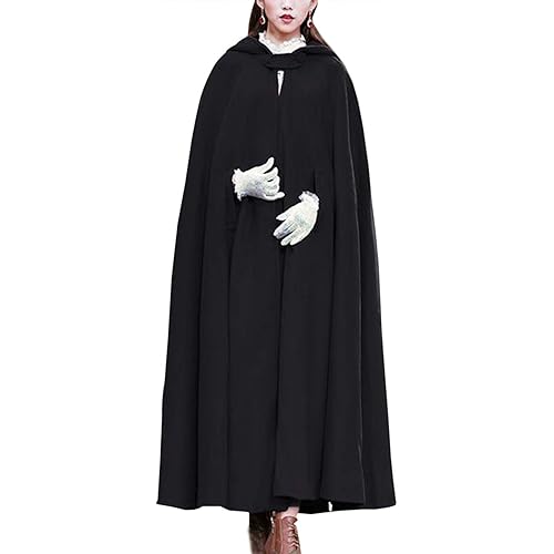 Gihuo Women's Wool Blend Hooded Cape Poncho Maxi Cloak Coat
