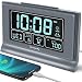 DreamSky Auto Set Digital Alarm Clock with USB Charging Port, 6.6 Inches Large Screen with Time/Date/Temperature Display, Full Range Brightness Dimmer, Auto DST Setting, Snooze. (Gray)
