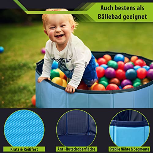 Stabiler Hundepool | Planschbecken für Hunde | Faltbarer Pool mit Ablassventil | rutschfeste Badewanne | Bällebad Kinder | Bälle Bad inkl. Badebürste & Reparaturset - Dog Pool 80x30 (Blue) - Image 8