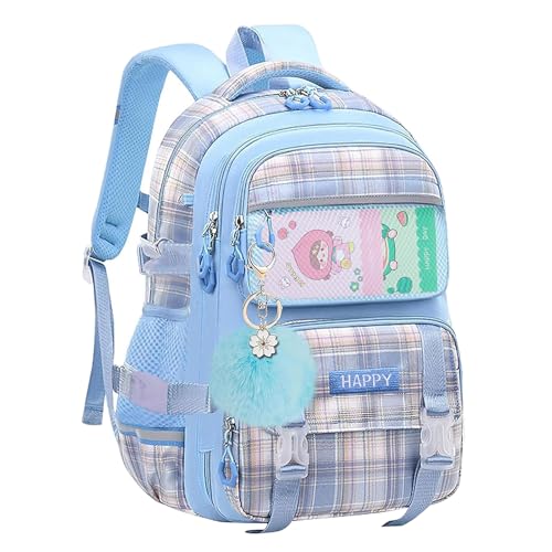 WYCY School Backpack for Girls - Travel Daypacks for Kids & Teens, Kawaii Bookbag with Laptop Compartment, Plaid Blue
