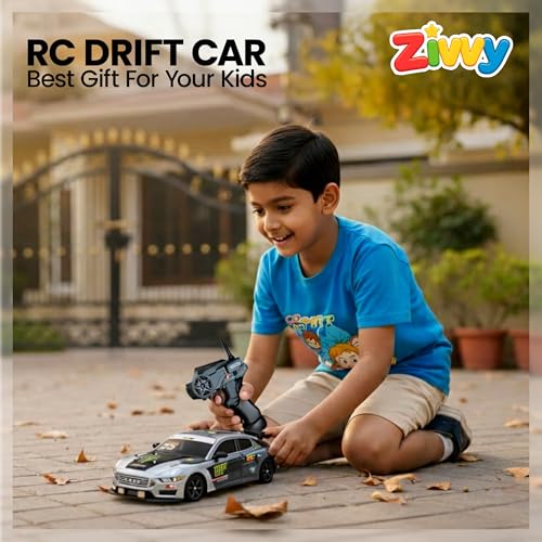 Image of Big Remote Control Car - Silver | 2.4G Drift Racing Car with 150 Meter Range, Smoke Effect, LED Lights & Music | Rechargeable RC Car Toy | Best Gift for Boys & Girls 2 3 4 5 6 7 8+ Years
