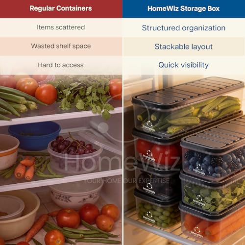 Image of HomeWiz Fridge Storage Containers 1200ml x8 | Air Tight Storage Container Set | Fridge Organiser Storage Boxes |Food Grade BPA-Free Plastic Containers |Stackable, Transparent, for Fruits & Vegetables