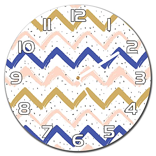 Horloge en verre cuisine salon moderne 30 cm avec aiguilles blanches et zig zags