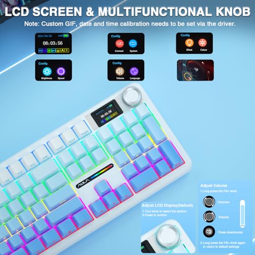 Image of Aula F108 PRO - Wireless Mechanical Keyboard with Screen&Knob,Hot Swappable Gaming Keyboard with 8000mAh Battery,Pre-lubed Switches,RGB Backlit,Creamy Sounding Computer Keyboards,104 Keys (Renewed)