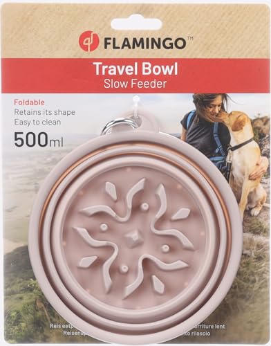 ciotola per cani - slow feeder Nino tortora pieghevole - anti ingozzamento con moschettone - 500ml