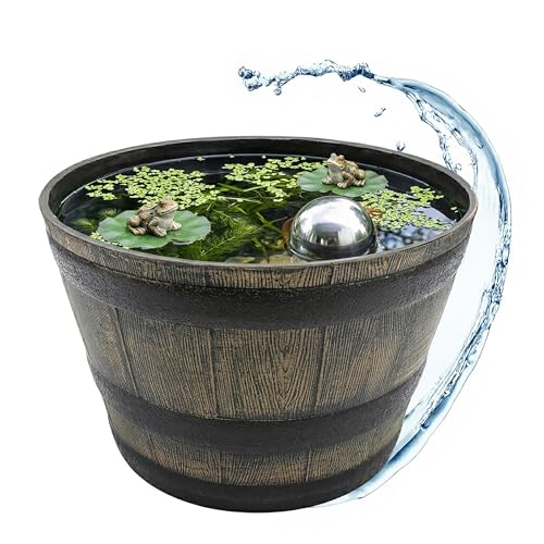Kunststoff Blumenkübel in Eichenfass Optik braun - 39 cm - Mini Gartenteich Becken im Holz Wasserkübel Design - Garten Deko Miniteich Pflanzkübel Blumenkasten Holzfass Wassertrog Zuber Bottich