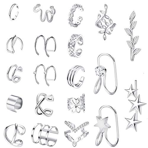 LOYALLOOK 20PCS Ear Cuff for Women Stainless Steel Non-Piercing Ears Helix Cartilage Clip On Wrap Earring Ear Cuff Set for Women Men