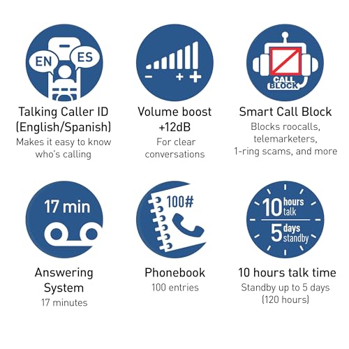 Image of Panasonic Cordless Phone, Easy to Use with Large Display and Big Buttons, Flashing Favorites Key, Built in Flashlight, Call Block, Volume Boost, Talking Caller ID, 2 Cordless Handsets - KX-TGU433W