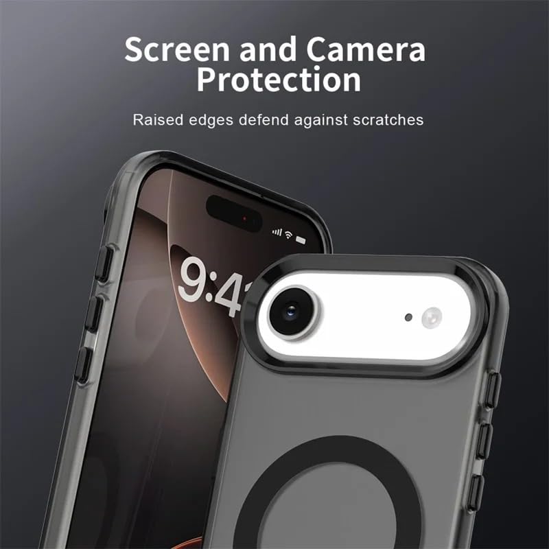 Image of Elzzi Magnetic Magsafe for iPhone 17 Air Case, Upgraded [Full Camera Protection] [Compatible with Magsafe] [Translucent Matte] Shockproof Protective Phone Case for Men & Women, Frosted Black