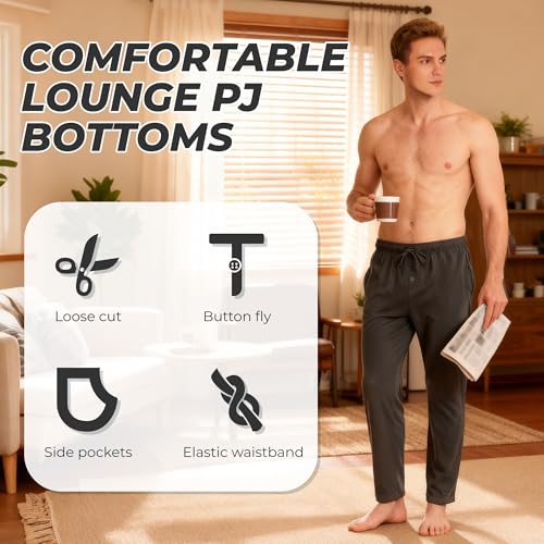 Image of U2SKIIN Mens 100% Cotton Pajama Pants, Lightweight Soft Lounge Pant with Pockets Sleep Pj Bottoms for Men