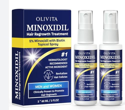 5% Minoxidil for Men and Women Hair Growth: Minoxidil Spray Hair Regrowth Treatment Serum with Biotin & Rosemary -Stop Hair Thinning and Hair Loss For Stronger Thicker Longer Hair 2 Pack