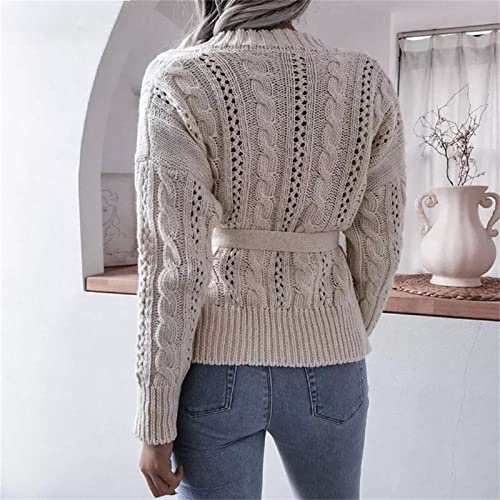 JEsilunmaMY Women's Belted Cardigan Sweater Long Sleeve Button Down Hollow Knitwear Solid Color Fall Winter Open Front Coats2