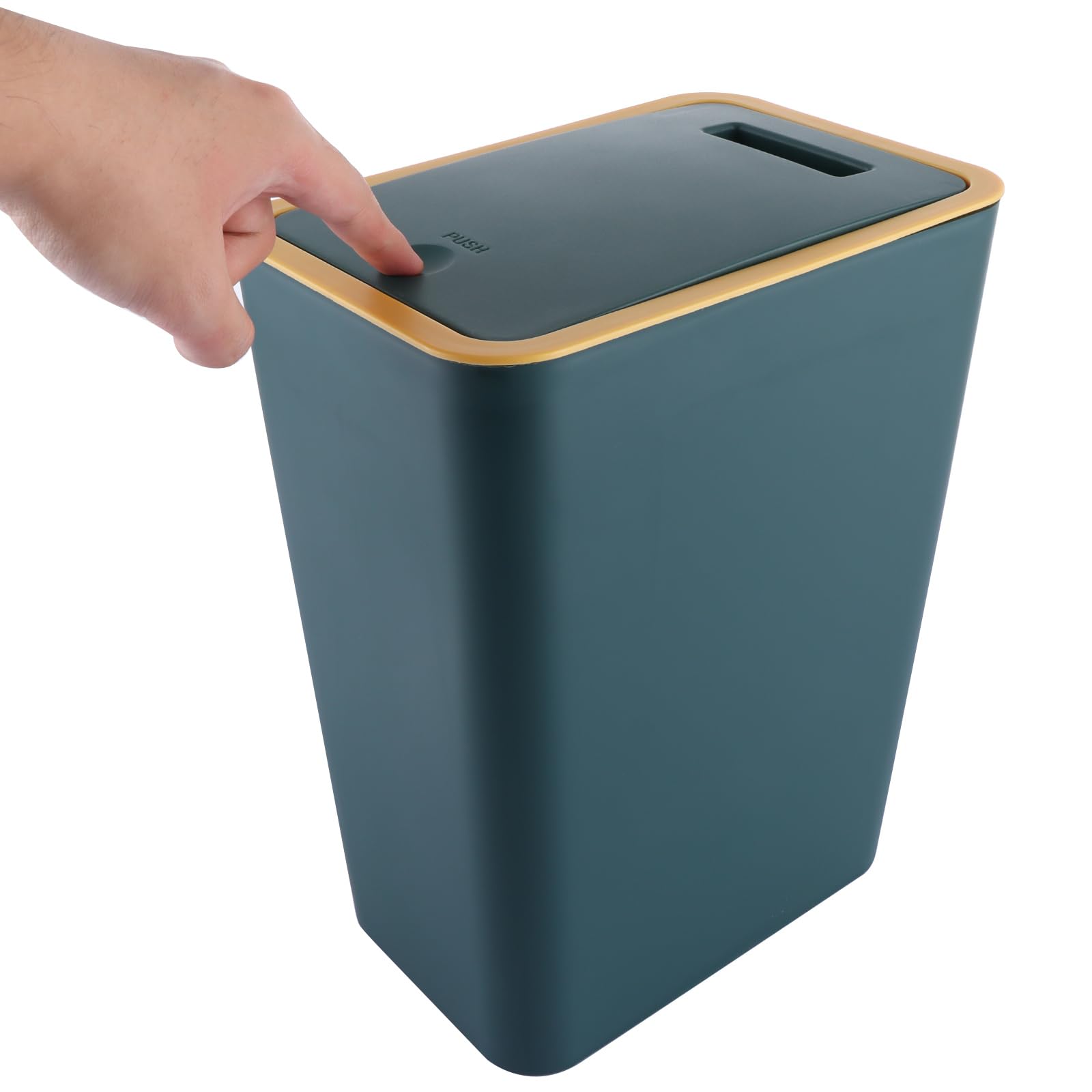 AHAQU 12L/2.6 Gallon Garbage Bin with Lid, Push Button Rubbish Bin for Kitchen, Plastic Slim Trash Can Dustbin for Bathroom, Bedroom, Living Room, Office, Toilet- Green โ image 1