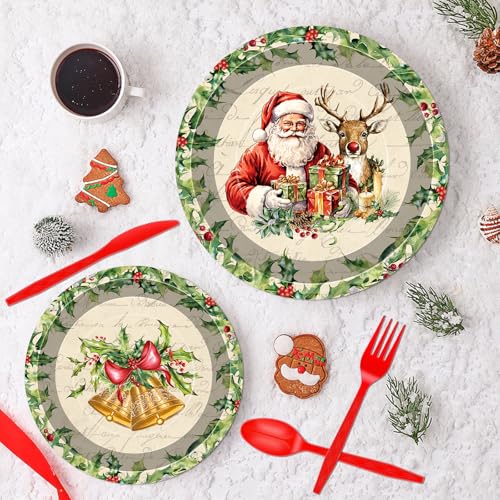 140 Pcs Christmas Party Supplies Set, Disposable Dinnerware Set for 20 Guests Includes 7 & 9 Inch Santa & Reindeer Paper Plates, Napkins, Cups, Forks, Spoons, Knives for Holiday Tableware – Image 5