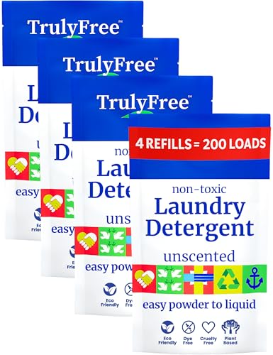Image of Truly Free Natural Laundry Detergent for Sensitive Skin | Eco Friendly, Plant Based, Baby Clothes Safe | Clean & Easy Powder to Liquid, Unscented | Refill Only (200 Loads)