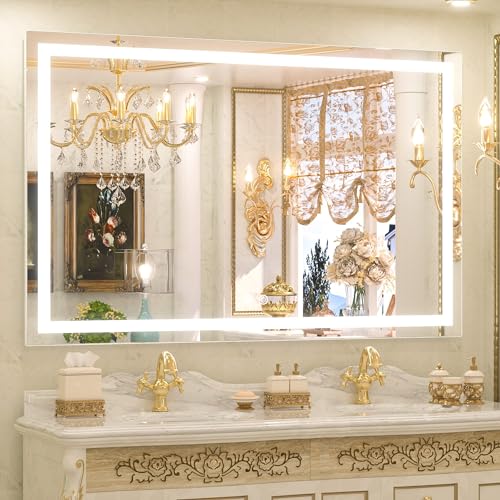 TETOTE LED Mirror for Bathroom 48 x 30 Inch Lighted Mirrors for Wall with Antifog, 3 Colors, Stepless Dimmable(Horizontal/Vertical)
