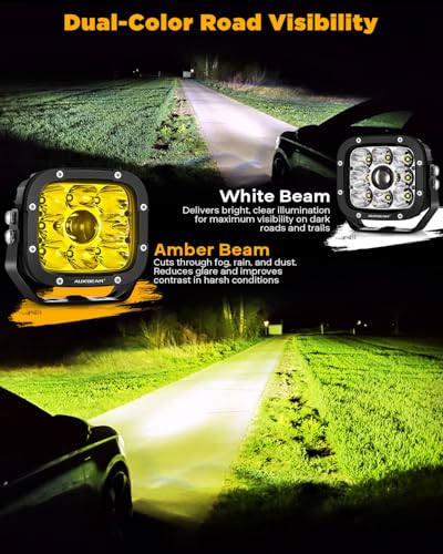 Image of Auxbeam XP-Ultra Series 5 inch Pencil Beam Spotlight Off Road LED Pods 2-Pack | High-Concentrated, Precision Lens, Amber White Covers, 100W High Power, Hyper Spot, for 4x4 Truck Jeep Ford ATV UTV SUV