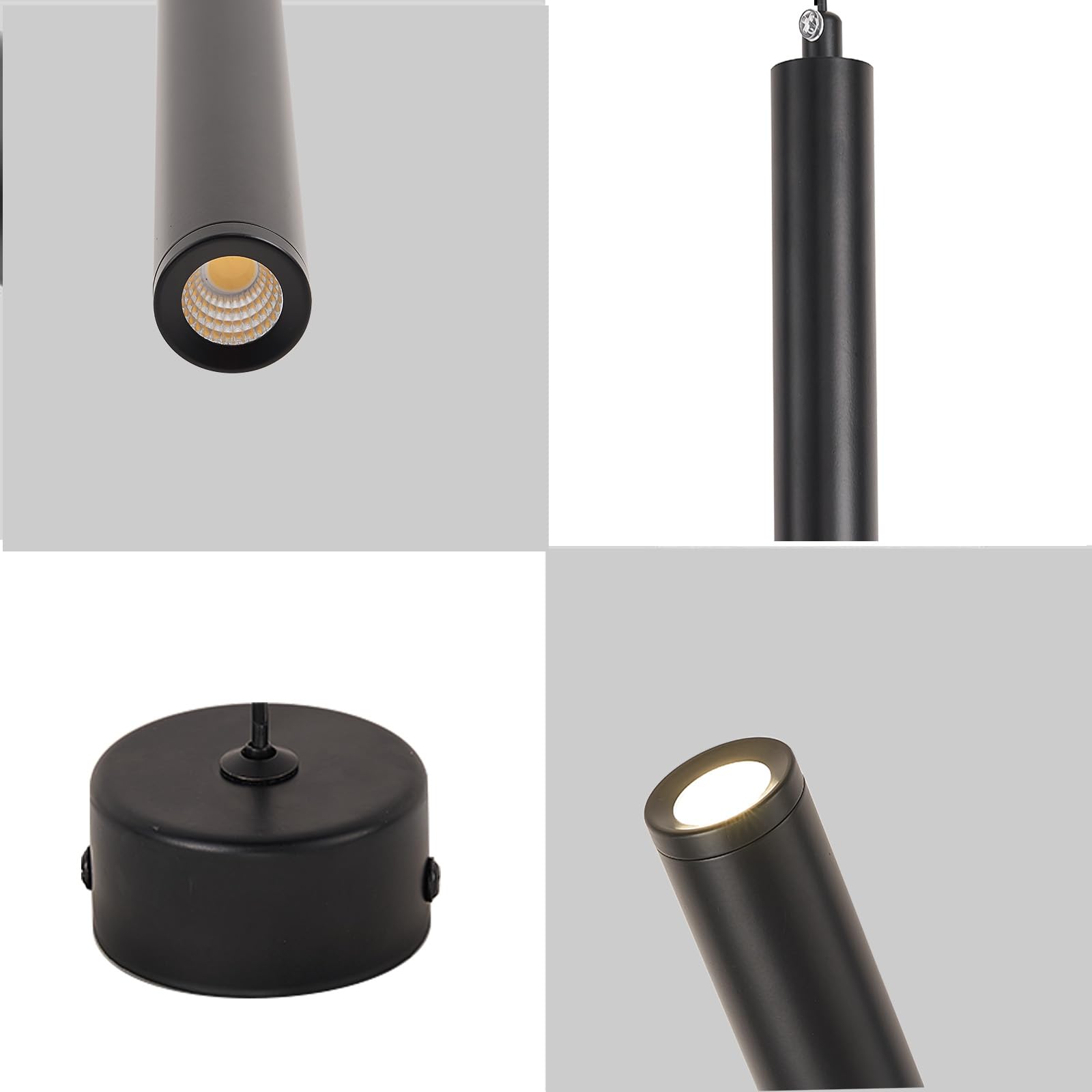 Lampada a Sospensione Comodino Camera da Letto, 2 Pezzi lampadario led a cilindro Nero, Regolabile In Altezza lampada a sospensione moderna per cucina soggiorno tavolo da letto 30cm (2)