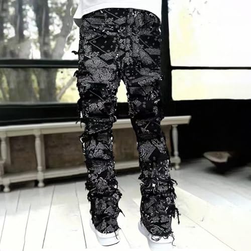 RTTUIOP Stacked Jeans Men Ripped Skinny Jeans Stretch Slim Fit Patchwork Denim Y2K Goth Distressed Destroyed Streetwear2