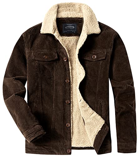 EXEKE Men's Corduroy Jacket Sherpa Lined Trucker Jacket Thickened Thermal Winter Jacket