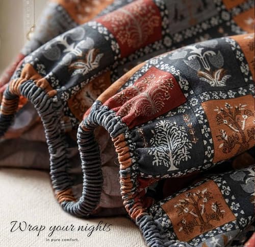 Image of VAS COLLECTIONS 180 TC Cotton Fitted Bedsheet Double Bed (72x78+8 Inches) with 2 Pillow Covers - Soft Breathable Skin Friendly Jaipuri Printed Elastic Fitted Bed Sheet, Red & Grey