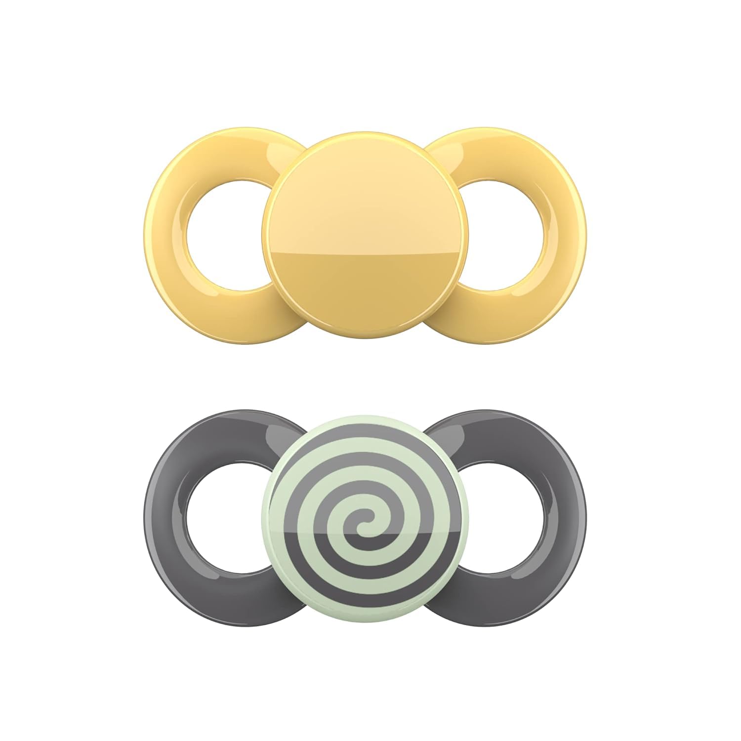 dentistar Day & Night Schnuller 2er-Set – Größe 3 ab 14 Monate – Zahn- & kieferfreundlicher Silikon Schnuller – Mit Leuchtschnuller für die Nacht – Orange & Grau mit Spirale – Made in Germany