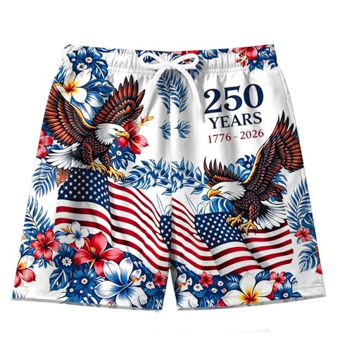 Image of Ithalt Boys 4th of July Swim Trunks 250 Anniversary USA Swimsuits American Flag Beach Swimsuit Toddler Swim Shorts