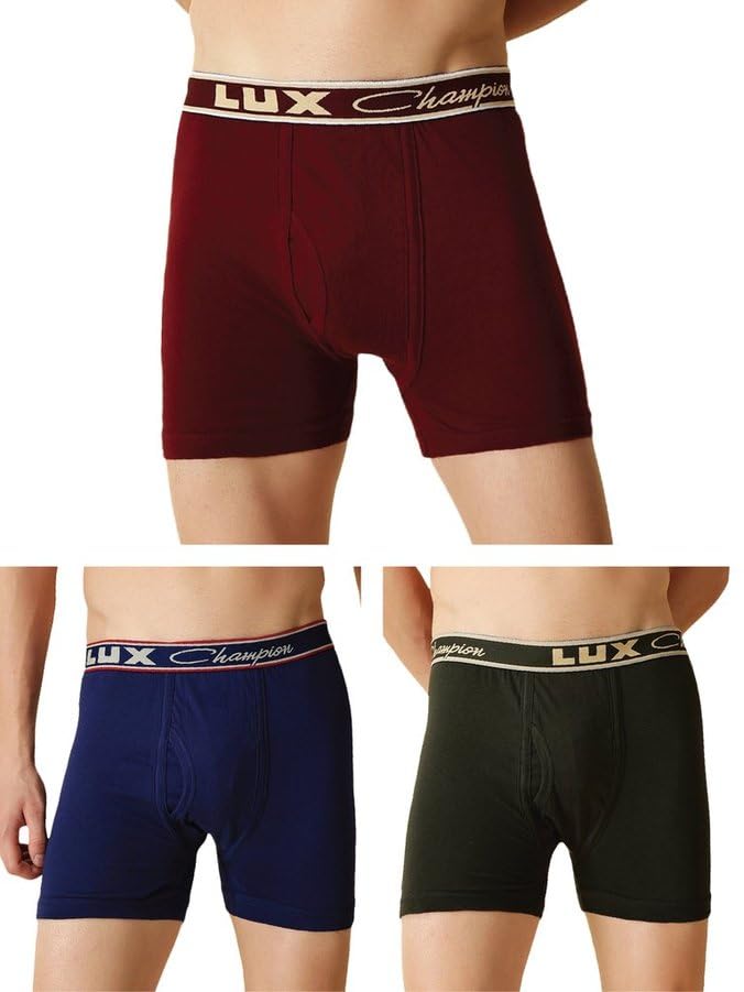 Image of Lux Champion Men's Long Trunk | 100% Super Combed Cotton | Breathable, Light & Comfortable Underwear | Pack of 3 (Color May Vary)