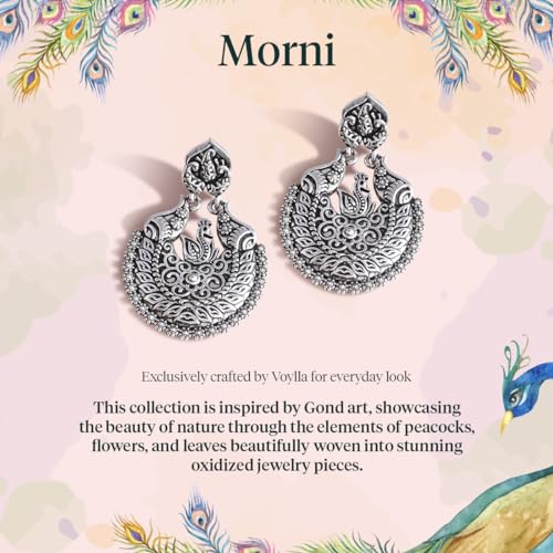 Image of Voylla Morni Krutika Ear Studs, Oxidised, Party, EveryDay Wear, Studs Earrings for Women