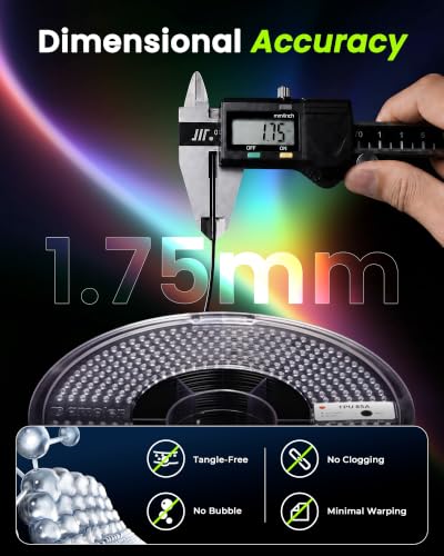 Image of AMOLEN 85A TPU 3D Printer Filament 1.75mm Soft Flexible Filament, Tough & Durable, Easy to Print for Shoes, Insoles, Protective Gear, Grips, Cushions & Flexible Parts, Black 1kg
