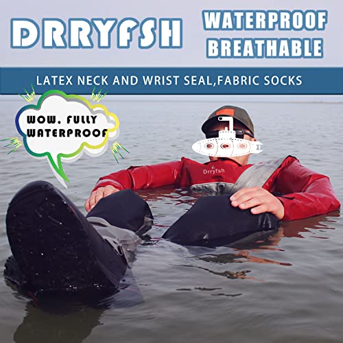 Waterproof Kayak Drysuit with Stowable Hood Breathable Dry Suit for Men in Cold Water (Medium)
