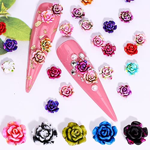 Ceramics Rose Nail Art Stud Charm Decals Decoration Accessories 120 PCS 3D Rose Rhinestones Set for Women Girl Salon Nail DIY Nail Design Craft Decoration