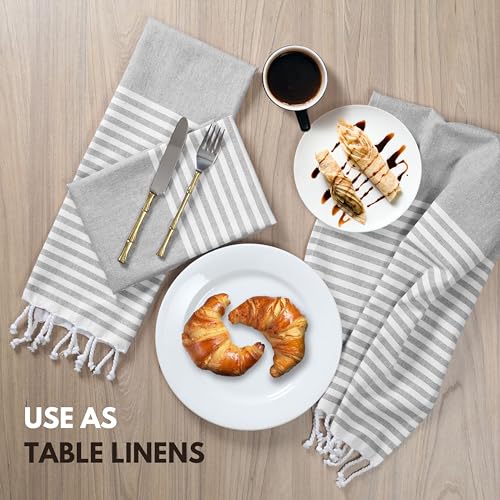 Image of Turkish Kitchen Towels 18x26 Inches with Tassels - 4 Pack - Ultra Absorbent, Durable, Soft 100% Cotton Dish Towels for Drying & Cleaning - Machine Washable, Quick-Dry - Melange Grey