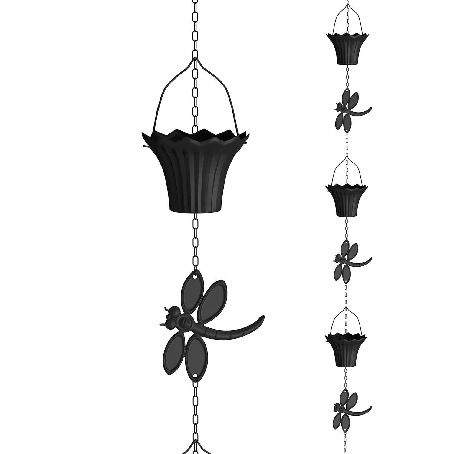 Decorative Metal Rain Chains for Gutters Downspouts Outside,Rain Catcher Chain with Hummingbird&Butterfly Decor,Gutter Drainage Chimes Functional Replacement for Downspout dragonfly-3m(10ft)