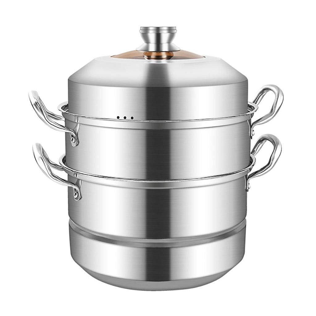 IUokLU 304 Stainless Steel Stock Pot/3 Layer Steamer, Commercial/Household Soup Pot, for 2-12 People, Suitable for Gas Stove/Induction Cooker,40cm,40cm(28cm)